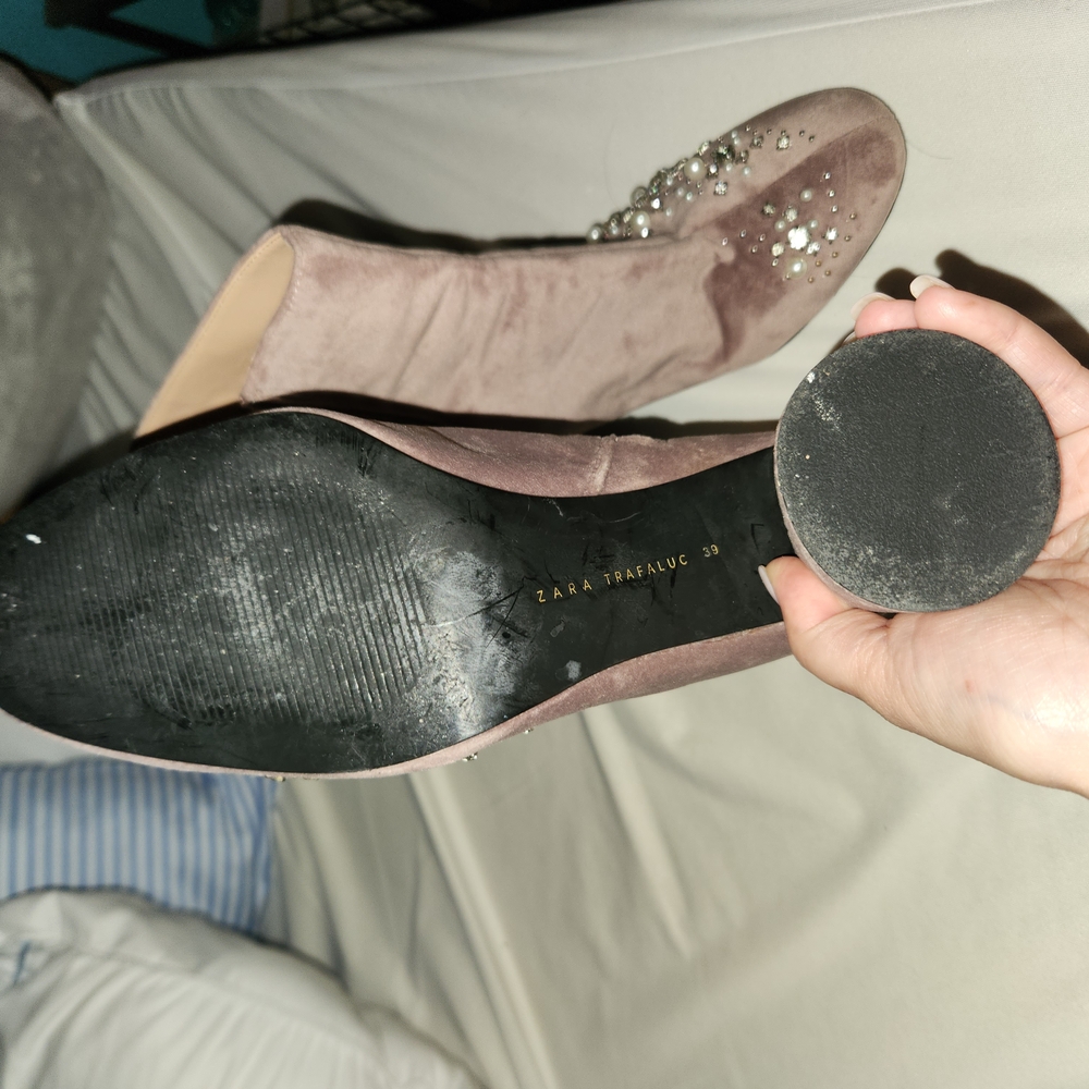 Zara Suede Embellished Velvet Ankle Boots - Picture 3 of 7